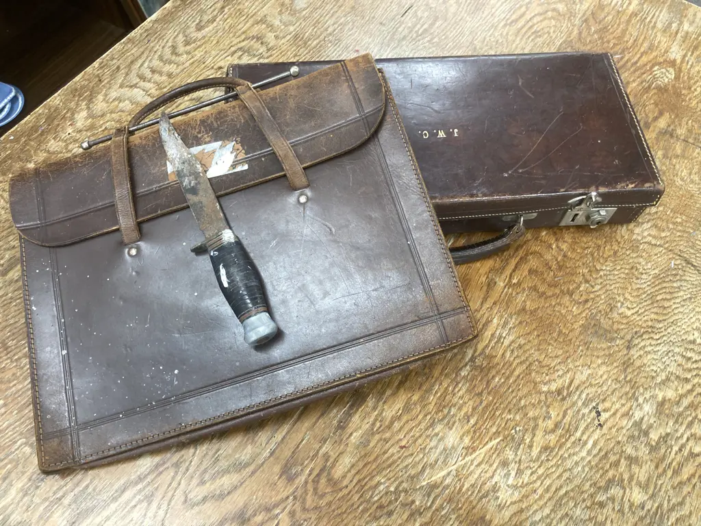 Leather Freemasons Satchel (AF), Vintage Leather Satchel &  Knife Image 1++