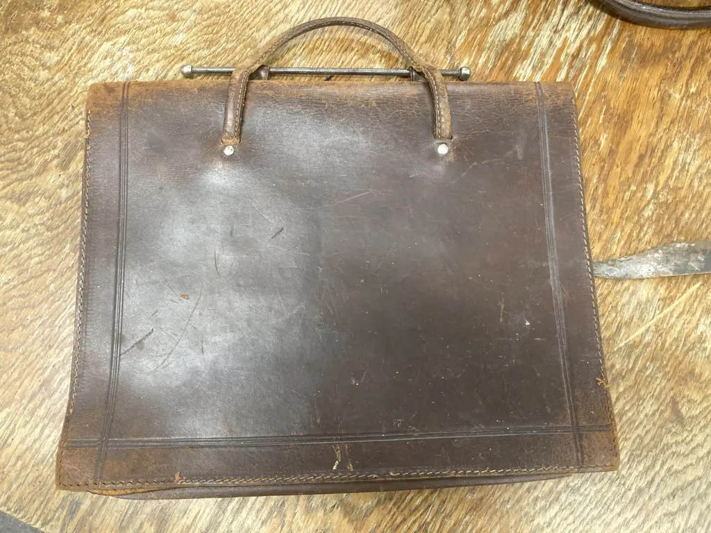 Leather Freemasons Satchel (AF), Vintage Leather Satchel &  Knife Image 1++