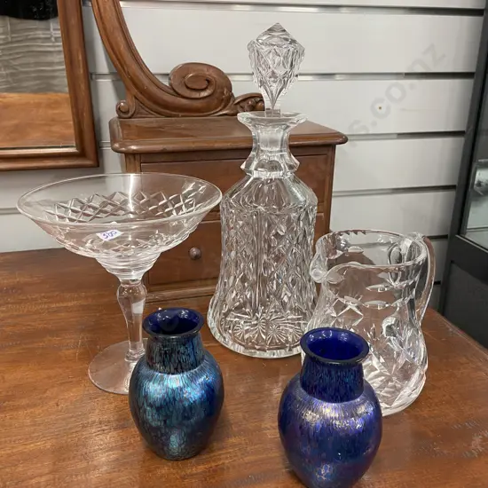 Assorted Vintage Crystal with pair of art glass vases