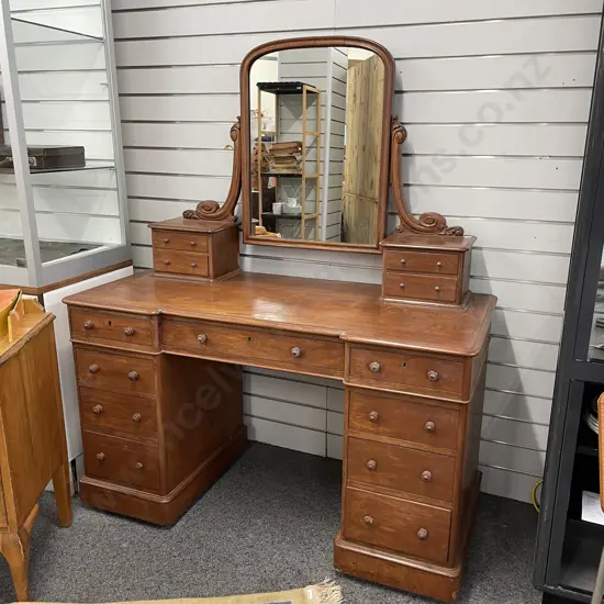 19th Century Heal and Sons London Dressing Table with mirror. Solid Mahogany.