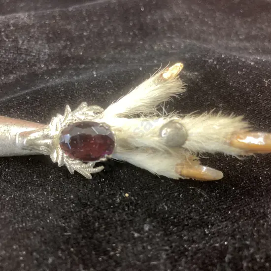 Vintage Grouse Foot and Amethyst Stone Brooch, L8cm