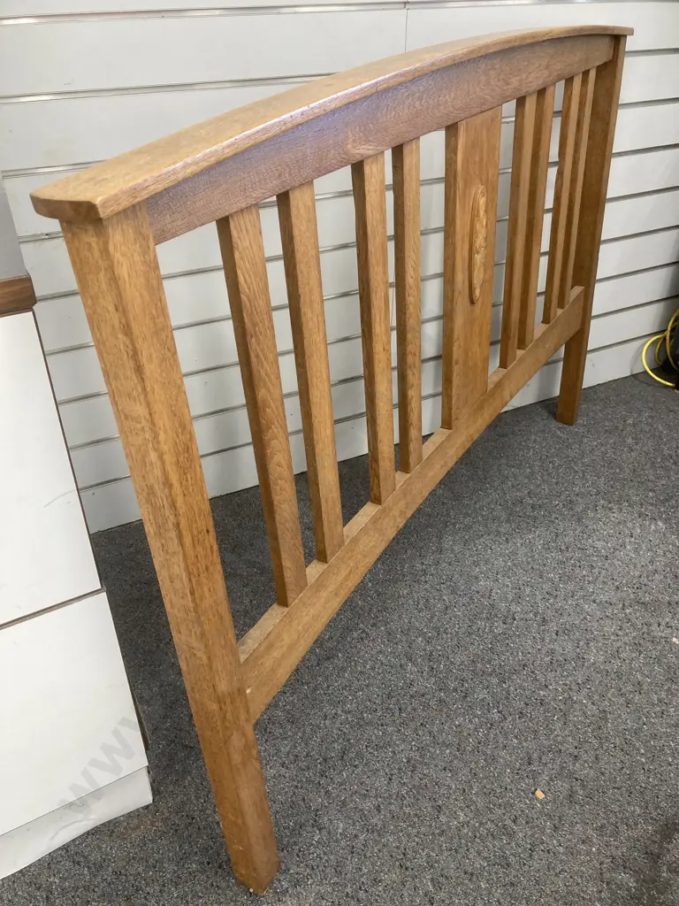 Vintage Oak Slatted Headboard With Carved Detail, 91cm x 141cm Image 1++
