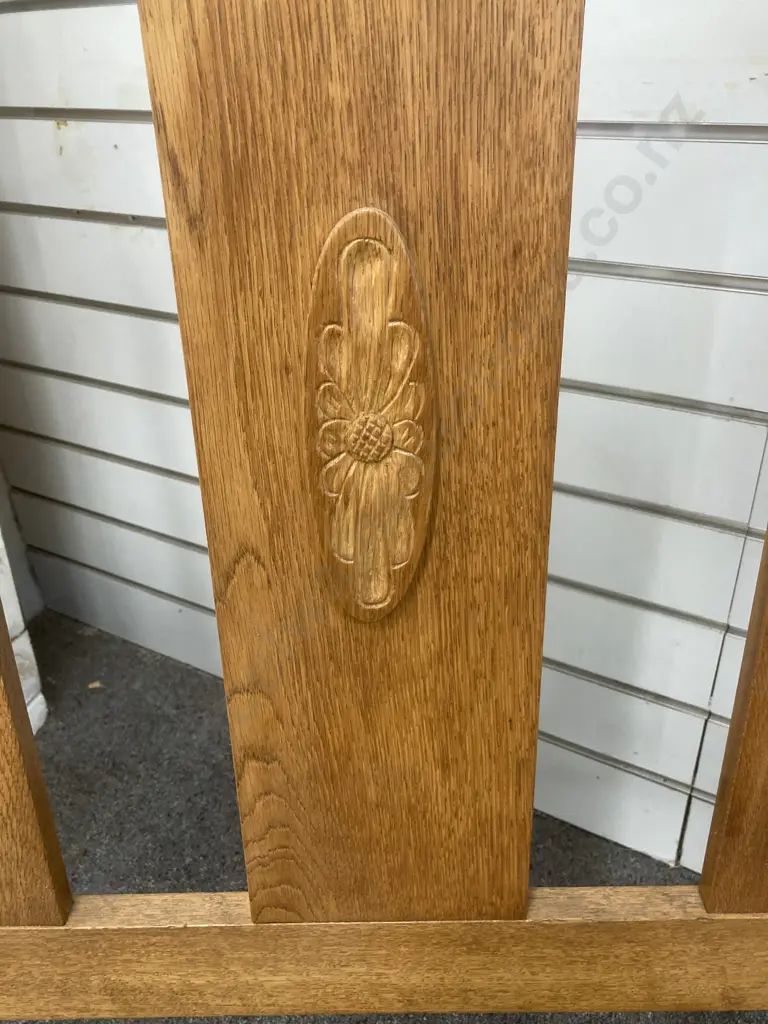 Vintage Oak Slatted Headboard With Carved Detail, 91cm x 141cm Image 1++