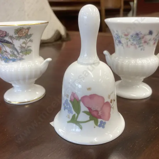 Vintage Wedgwood 'Angela' Small Urn Vase 'Kutani Crane' Gold Edge And Wedgwood Bell 'Meadow Sweet'