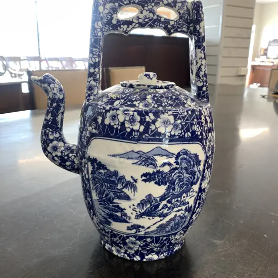Oriental Look Teapot, Blue & White, H28cm