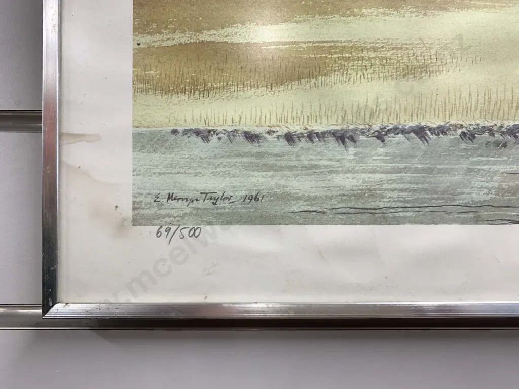 Framed Artwork Print Of Water Colour Titled 'Hay Paddock' 1961 By E.Mervyn Taylor 69/500  63x29cm Image 1++
