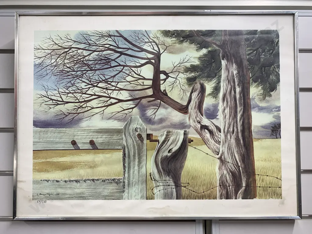 Framed Artwork Print Of Water Colour Titled 'Hay Paddock' 1961 By E.Mervyn Taylor 69/500  63x29cm Image 1++