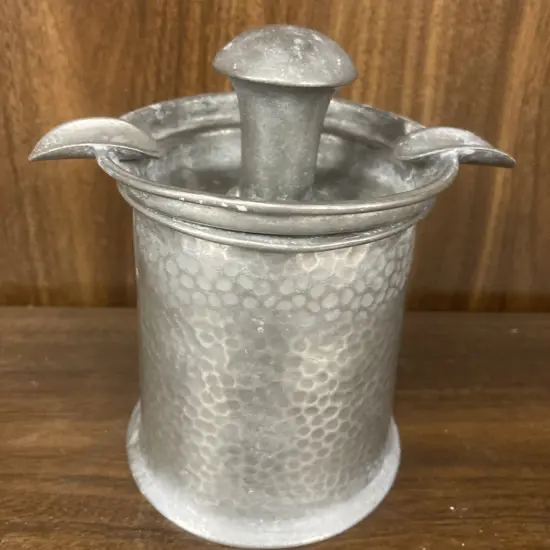 Vintage Hammered Pewter Ashtray With Chamber - Civic Pewter, 1374, Made In England, 13 x 13cm