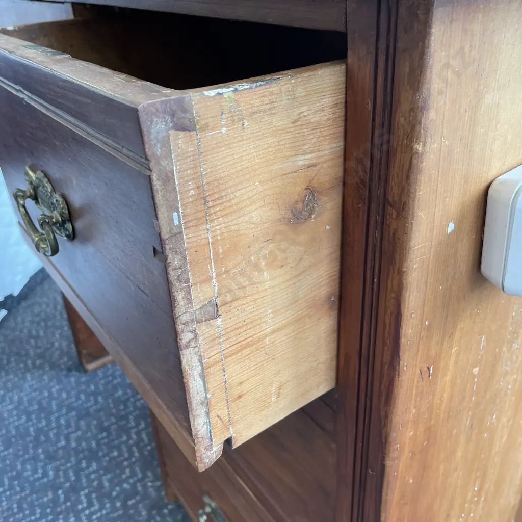 Antique Solid Wood Desk. Brass handles. Two drawers with base cupboard. H75 W90 D43cm Image 1++
