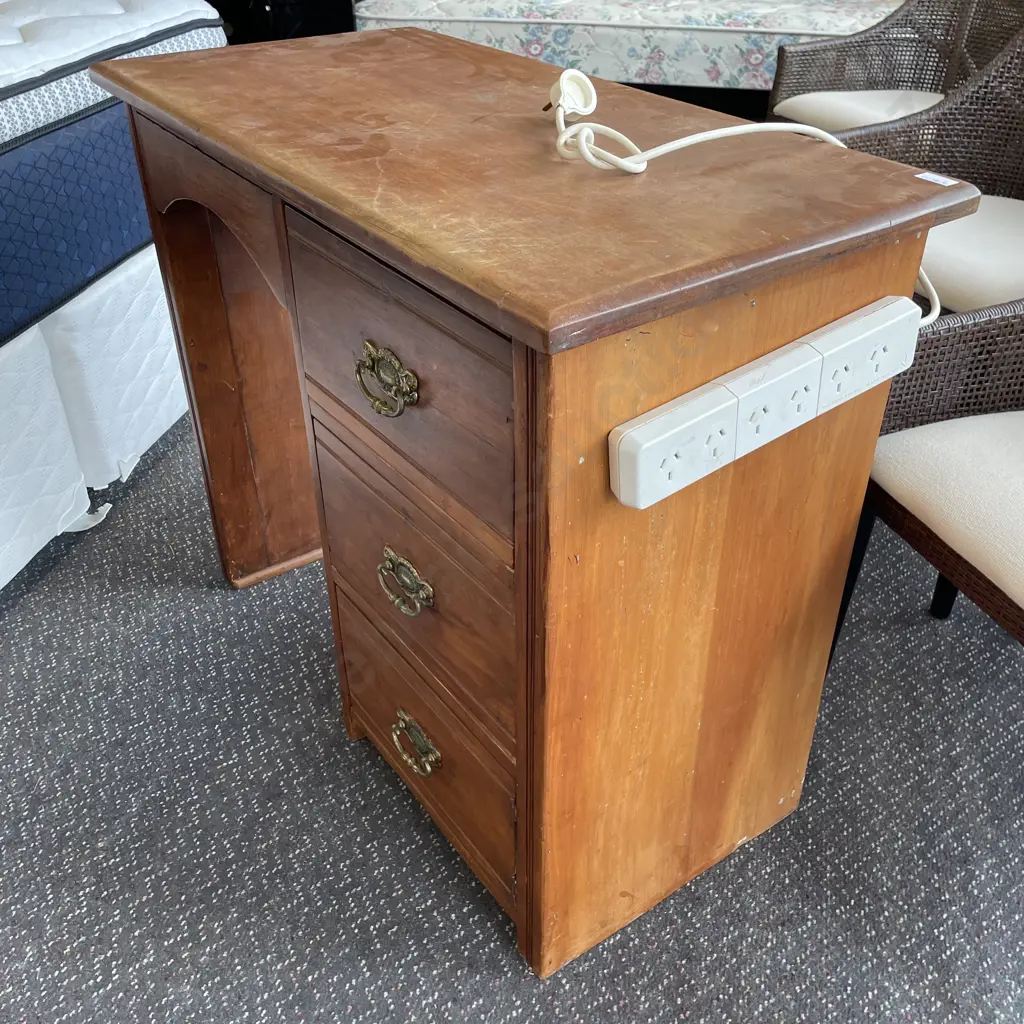 Antique Solid Wood Desk. Brass handles. Two drawers with base cupboard. H75 W90 D43cm Image 1++