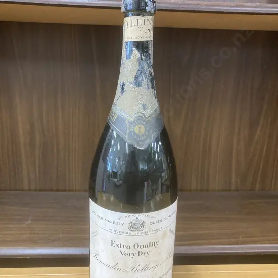Vintage Bollinger Champagne Bottle With Original Cork, Royal Warrant On Label, H40cm
