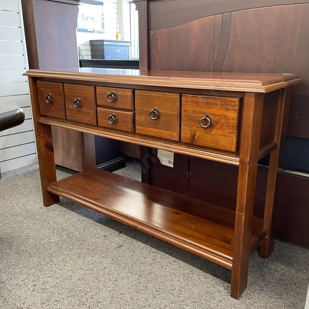 Solid Wood Hall Table. 6 drawer. Ring Handles. H82 L134 D42cm Image 1++