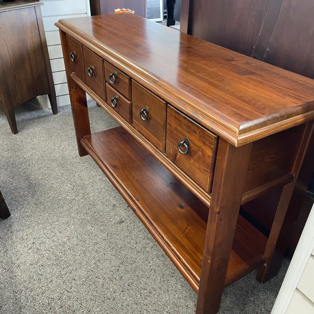 Solid Wood Hall Table. 6 drawer. Ring Handles. H82 L134 D42cm Image 1++
