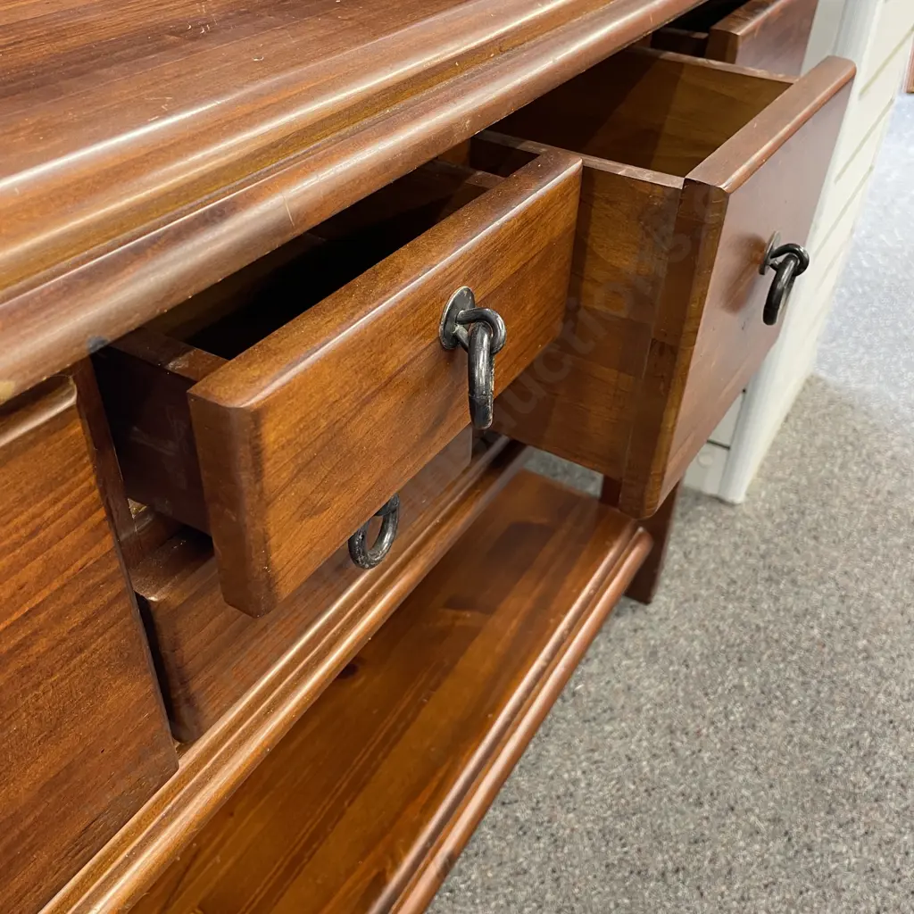 Solid Wood Hall Table. 6 drawer. Ring Handles. H82 L134 D42cm Image 1++