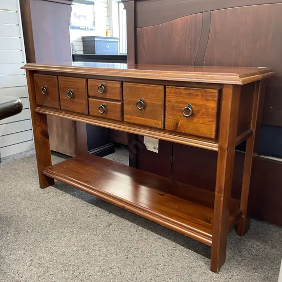 Solid Wood Hall Table. 6 drawer. Ring Handles. H82 L134 D42cm