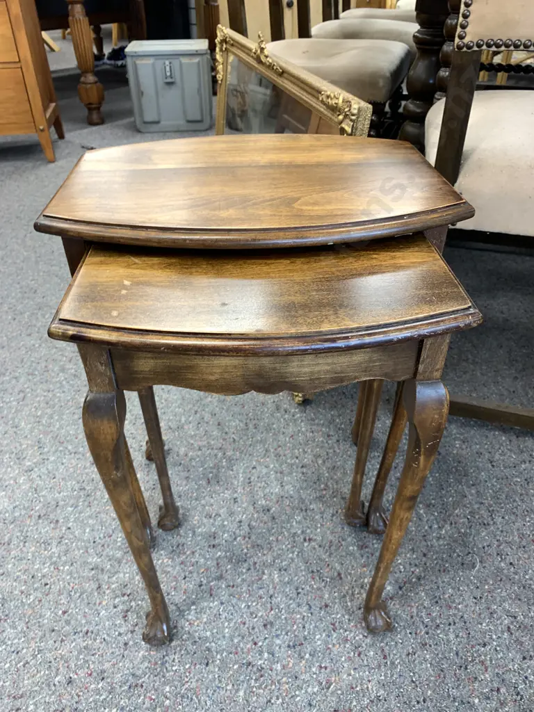 Nest of Two Vintage Mahogany Tables. Ball feet. H53 and H51cm Image 1++