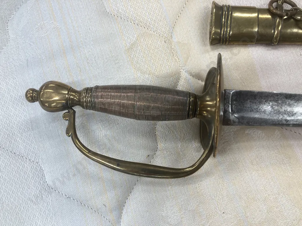 Vintage Sword, Brass Pommel & Knuckle Guard, Copper Wire Bound Grip & Copper Quillon, Brass Scabbard, L96cm Image 1++