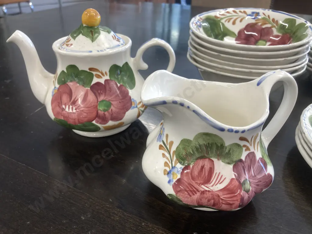 Selection of Belle Fiore China Items Includes Teapot & Creamer, Assorted Plates & Bowls, 21 Pieces (Some af) Image 1++