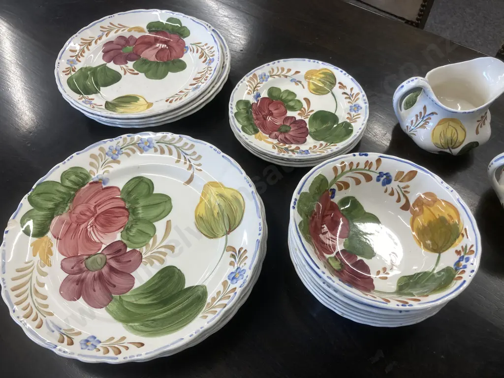 Selection of Belle Fiore China Items Includes Teapot & Creamer, Assorted Plates & Bowls, 21 Pieces (Some af) Image 1++