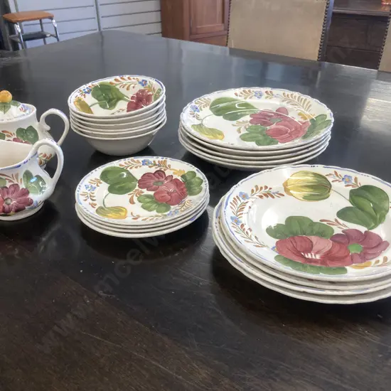 Selection of Belle Fiore China Items Includes Teapot & Creamer, Assorted Plates & Bowls, 21 Pieces (Some af)