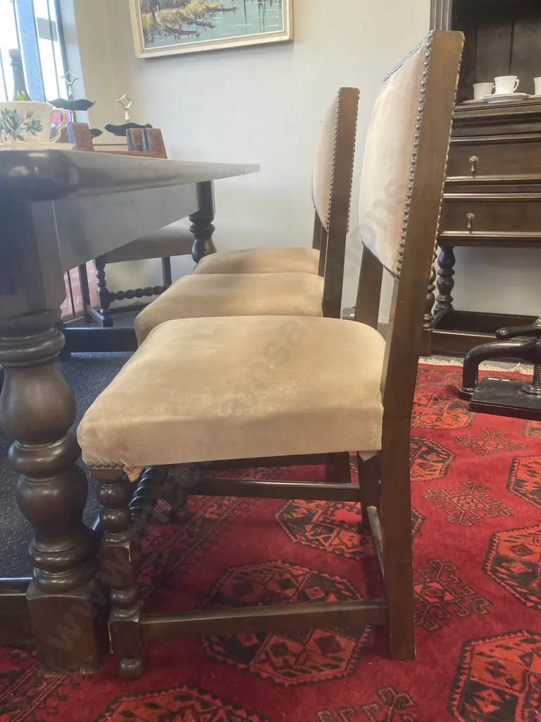 Vintage Kenyan Solid Wood Rectangular Dining Table, 243 x 113cm With 8 Dining Chairs (includes 2 Carvers) Image 1++