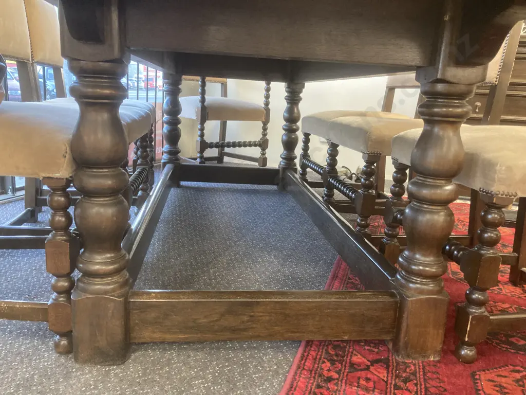 Vintage Kenyan Solid Wood Rectangular Dining Table, 243 x 113cm With 8 Dining Chairs (includes 2 Carvers) Image 1++