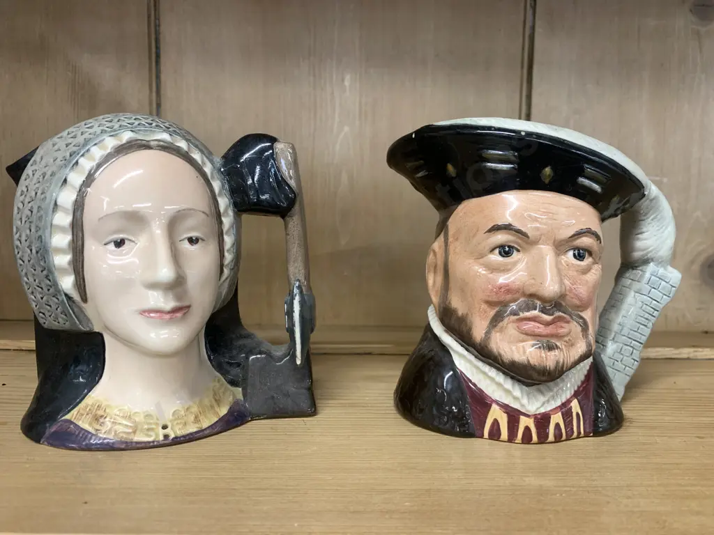 Pair of Royal Doulton Character Toby Jugs 'Anne Boleyn' & 'Henry VIII' 11cm Image 1++