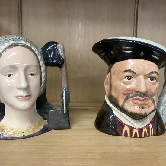 Pair of Royal Doulton Character Toby Jugs 'Anne Boleyn' & 'Henry VIII' 11cm