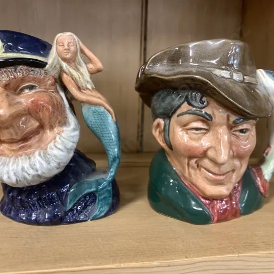 Pair of Royal Doulton Character Toby Jugs 'The Poacher' & 'Old Salt' 10cm