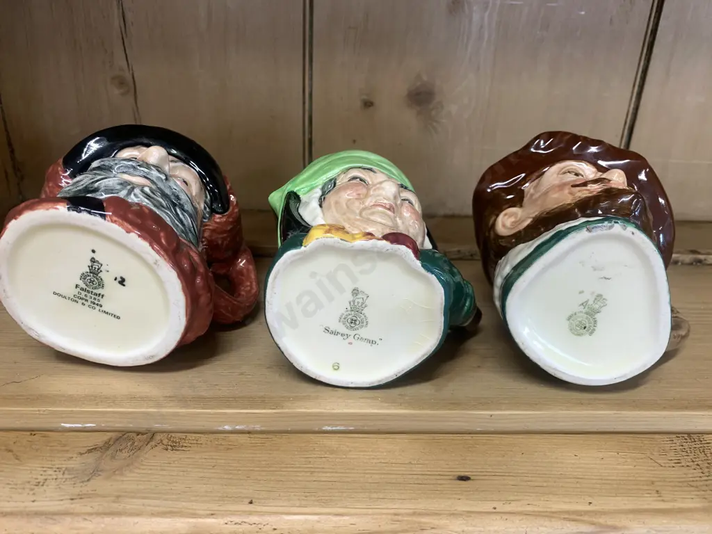 Royal Doulton Character Toby Jugs x 3 'Sairey Gamp' 'Falstaff' & 'Drake' 10cm Image 1++