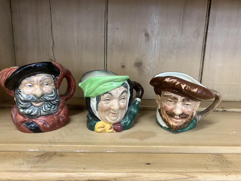 Royal Doulton Character Toby Jugs x 3 'Sairey Gamp' 'Falstaff' & 'Drake' 10cm Image 1++