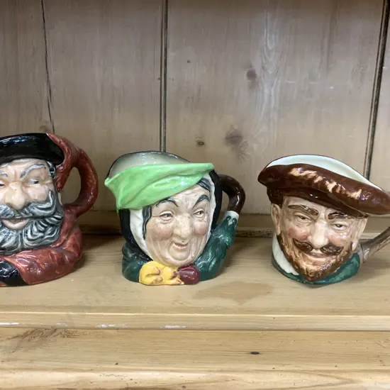 Royal Doulton Character Toby Jugs x 3 'Sairey Gamp' 'Falstaff' & 'Drake' 10cm