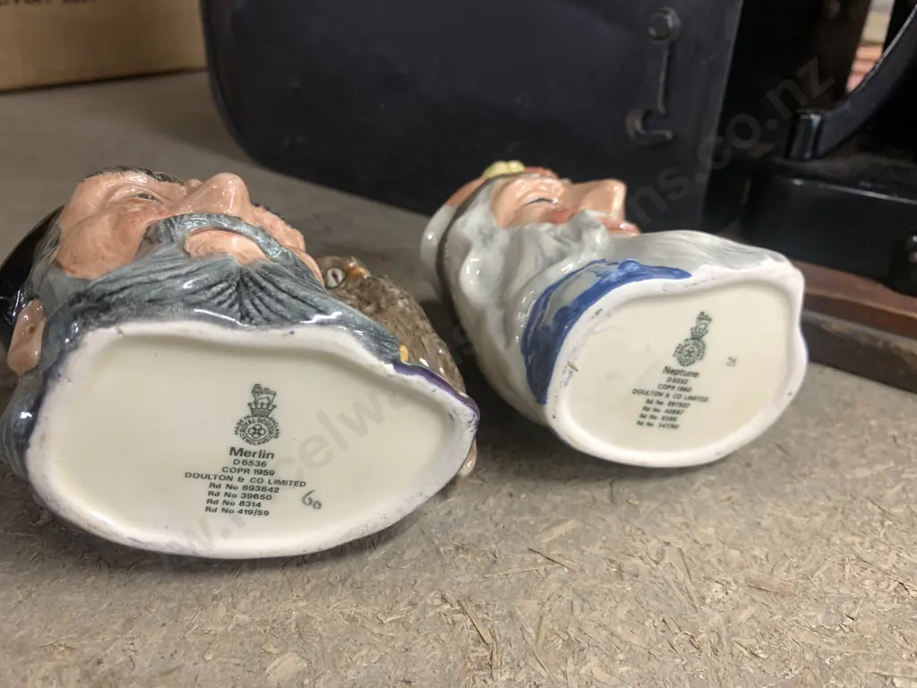 Pair of Royal Doulton Character Toby Jugs x 2 'Merlin' & 'Neptune' 10cm Image 1++