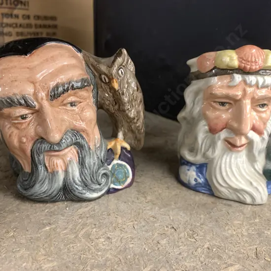 Pair of Royal Doulton Character Toby Jugs x 2 'Merlin' & 'Neptune' 10cm
