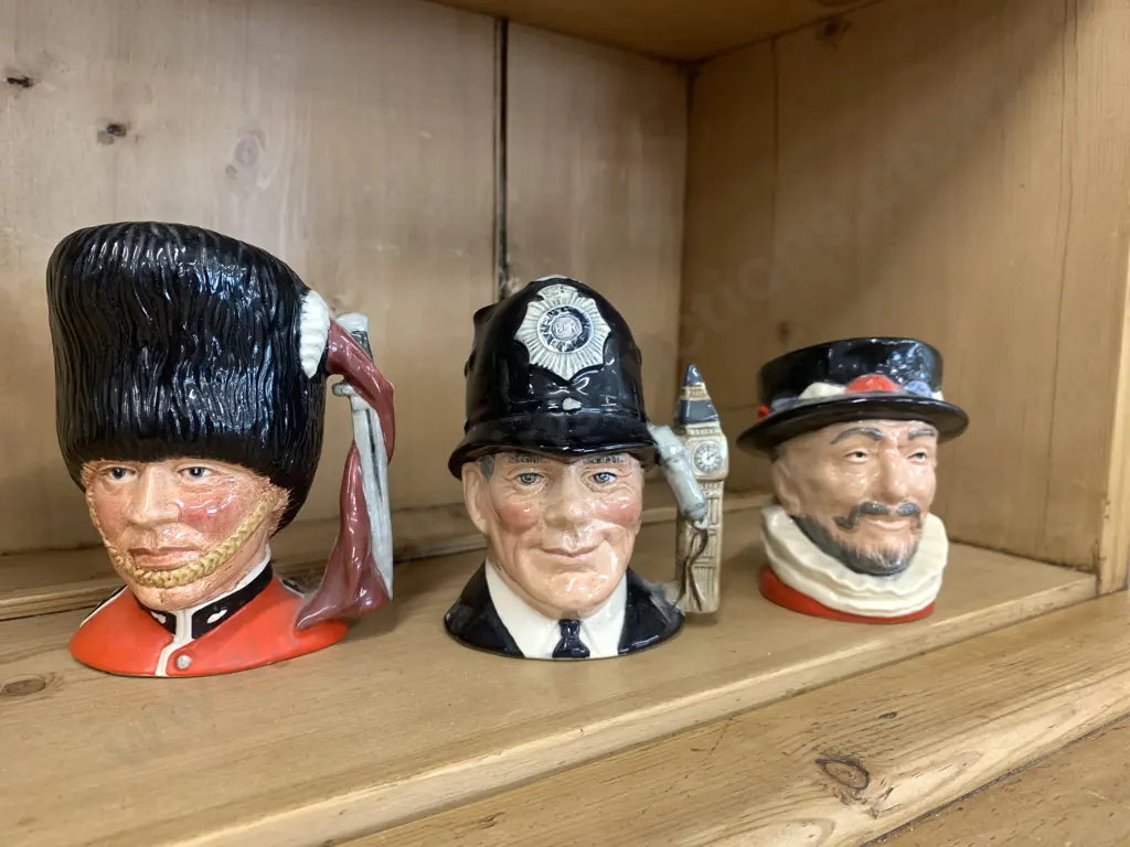 Royal Doulton Character Toby Jugs x 3 'Beef Eater' 'The Guardsman' & 'The London Bobby', 8.5cm to 11cm Image 1++