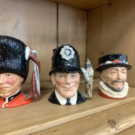 Royal Doulton Character Toby Jugs x 3 'Beef Eater' 'The Guardsman' & 'The London Bobby', 8.5cm to 11cm