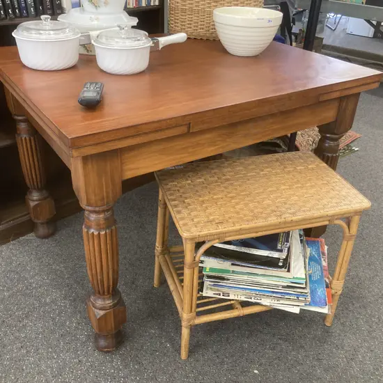 Vintage Rimu Draw Leaf Dining Table,  Carved & Turned Legs, 106 x 91cm (af To Top)