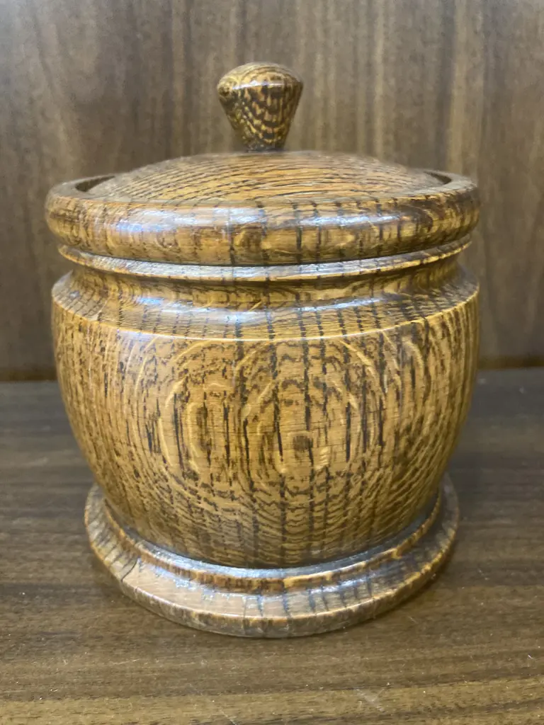 Antique English Oak Barrel Lidded Coffee Container, early 1900s? H13cm Image 1++