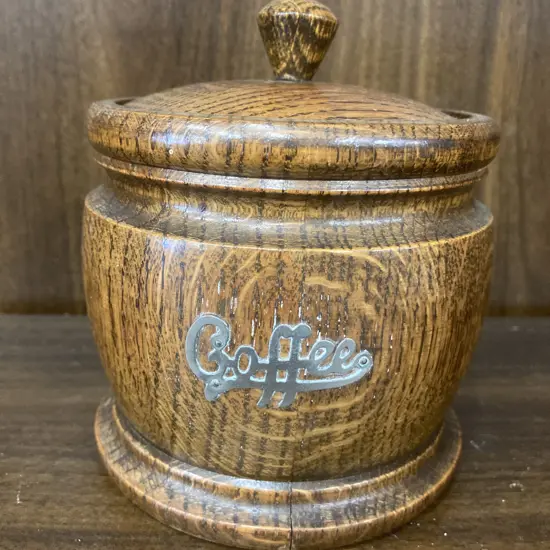 Antique English Oak Barrel Lidded Coffee Container, early 1900s? H13cm