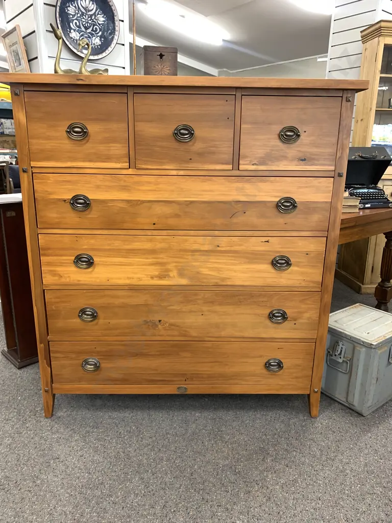 Woodpeckers Recycled Rimu Scotch Chest. 7 drawer, original brass handles. H1360, W1250, D44cm Image 1++