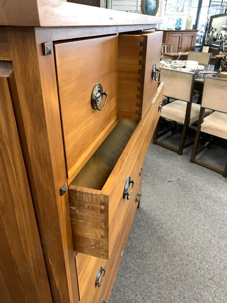 Woodpeckers Recycled Rimu Scotch Chest. 7 drawer, original brass handles. H1360, W1250, D44cm Image 1++