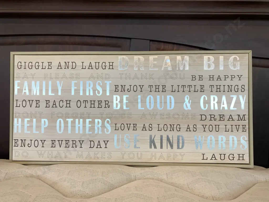 Modern Wall Art 'Giggle, Laugh, Dream Big' Etc H33cm, W67cm, D5cm. Image 1++