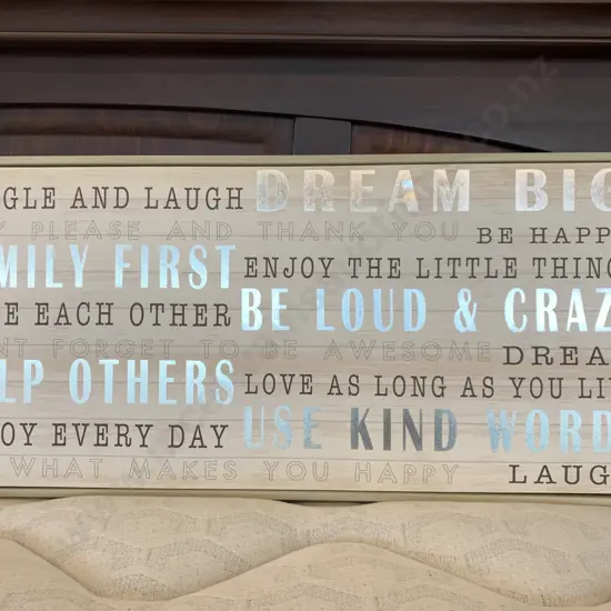 Modern Wall Art 'Giggle, Laugh, Dream Big' Etc H33cm, W67cm, D5cm.