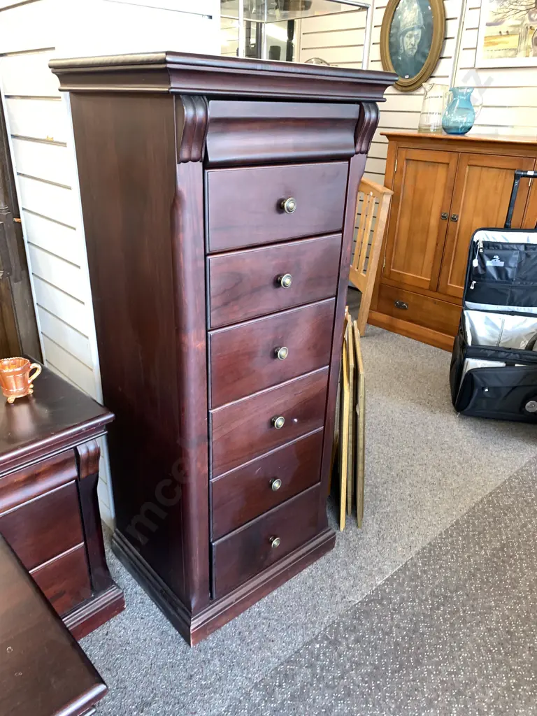 Modern Dark Stained 7 Drawer Lingerie Chest With Round Antique Brass Colour Handles Image 1++