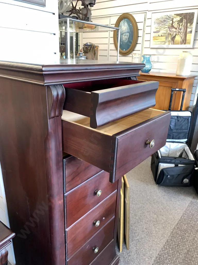 Modern Dark Stained 7 Drawer Lingerie Chest With Round Antique Brass Colour Handles Image 1++