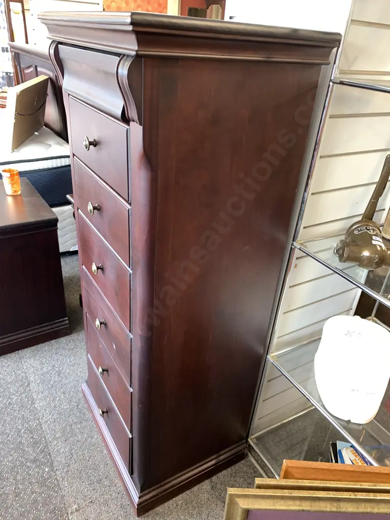 Modern Dark Stained 7 Drawer Lingerie Chest With Round Antique Brass Colour Handles Image 1++
