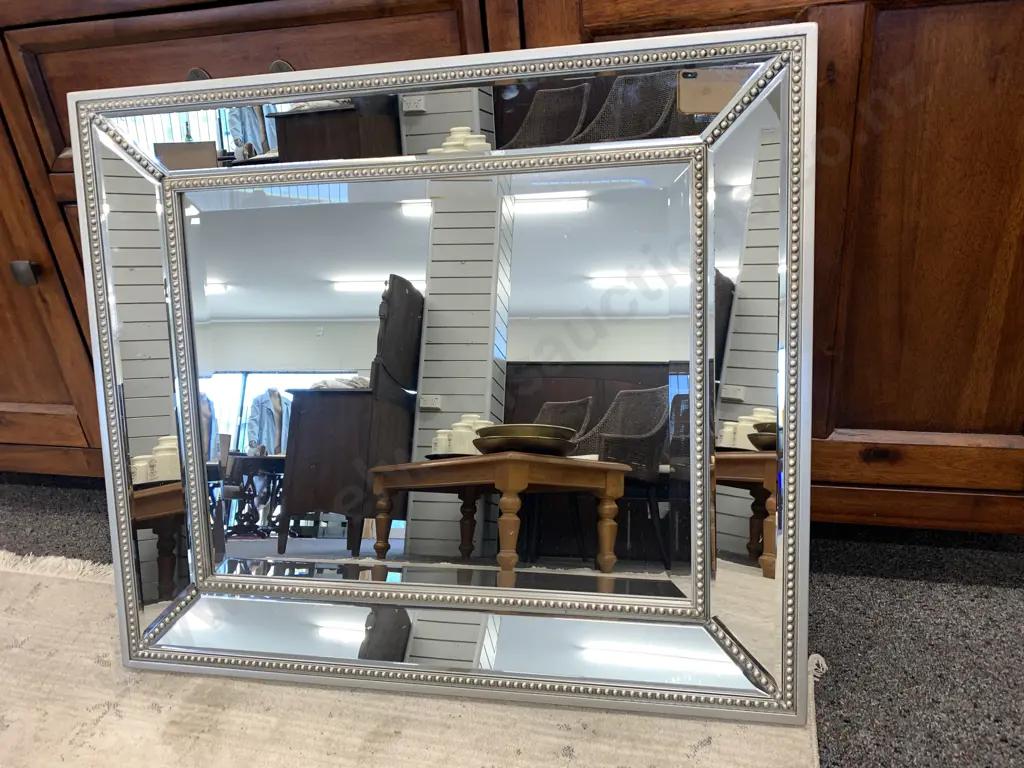Stunning Kerridge Silver Coloured Deco Beaded Bevelled Mirror 58cm x 68cm Image 1++