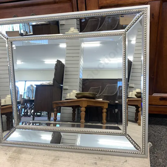 Stunning Kerridge Silver Coloured Deco Beaded Bevelled Mirror 58cm x 68cm