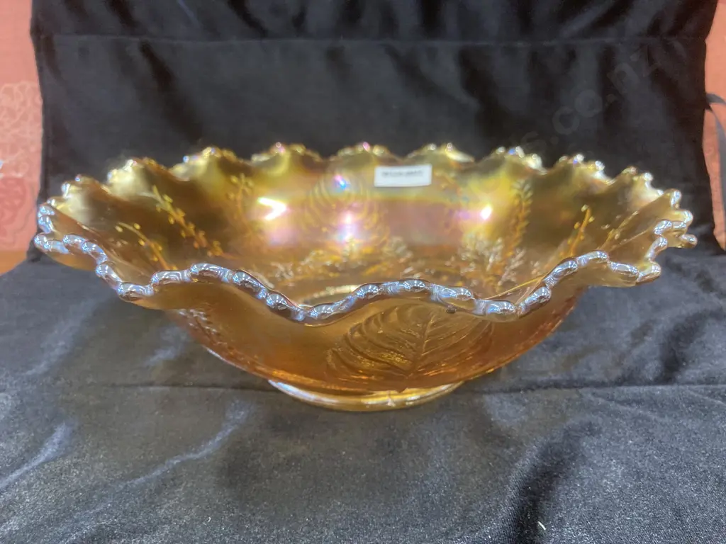 Antique Kangaroo Australian 'Carnival' Glass Marigold Master Bowl, Crystal Glass Co, c1920's, 8 x 25cm Image 1++