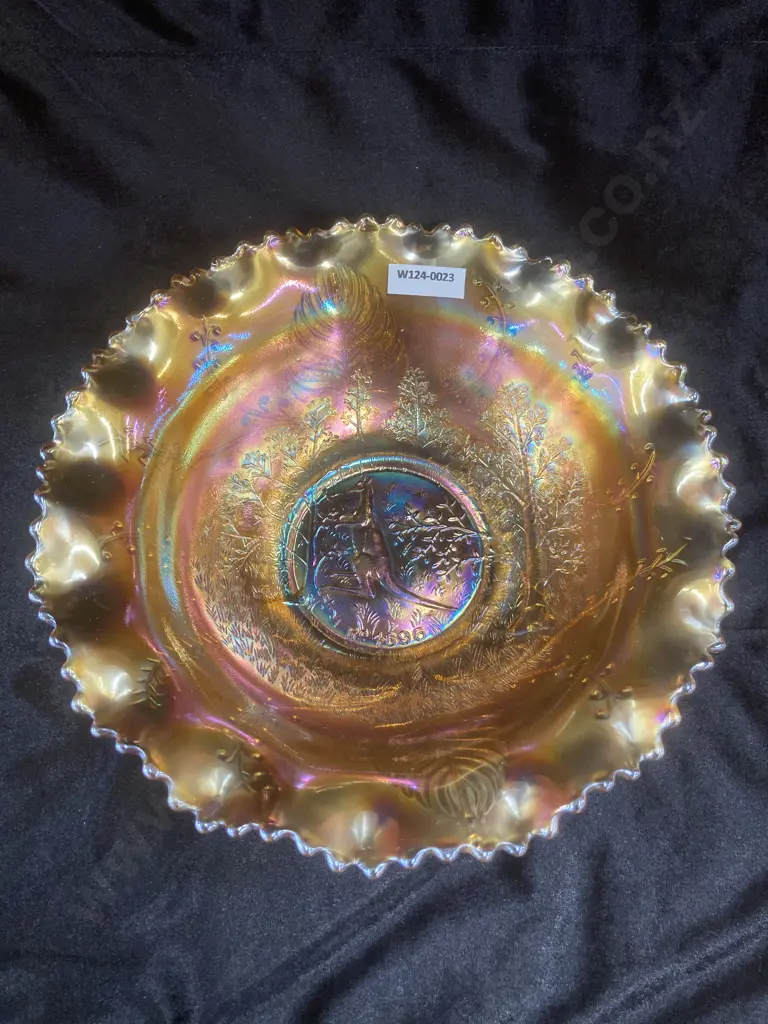 Antique Kangaroo Australian 'Carnival' Glass Marigold Master Bowl, Crystal Glass Co, c1920's, 8 x 25cm Image 1++
